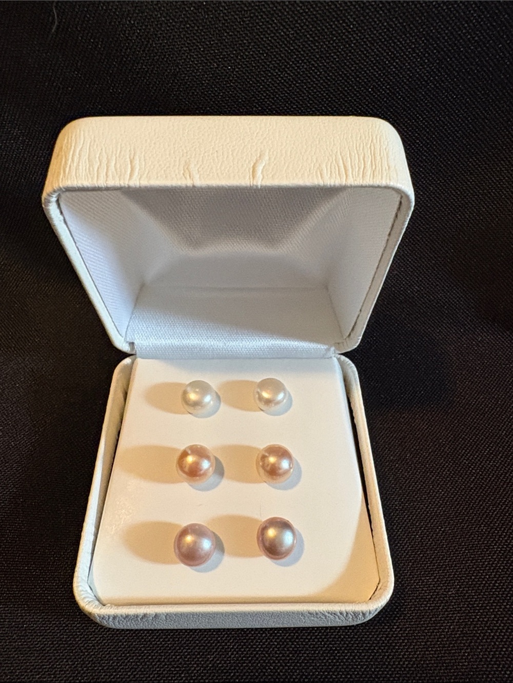 Classic Pearl Stud Earring Trio Set - White, Pink, Lavender -
